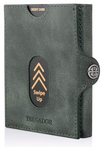 TRUSADOR Slim Wallet Valencia I 8 Karten Mini Geldbörse Herren klein mit RFID Schutz I Damen & Herren Portemonnaie I Credit Card Holder Geldbeutel – Münzfach, Green