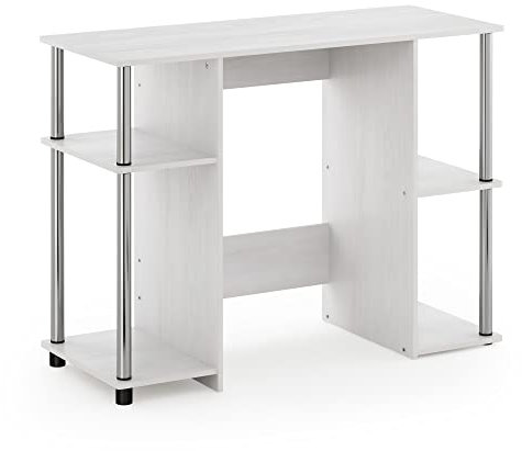 Furinno JAYA Kompakter Computer-Studientisch, Weiße Eiche, Edelstahlrohre