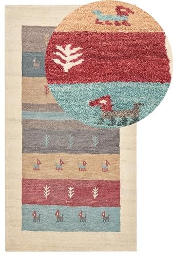 Gabbeh Teppich beige/bunt 80 x 150 cm Hochflor mit Muster weich handgetuftet Sarilar