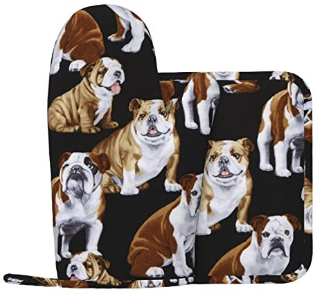 Silikon-Ofenhandschuhe, Englische Bulldoggen, Topflappen, Küchenhandschuhe, 2-teiliges Set