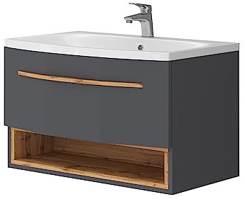 Vicco Badmöbel-Set Stelantis, Badezimmerschrank-Set, Anthrazit/Eiche, 2 Teile