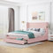 Moimhear Letto imbottito 140 x 200 cm, letto matrimoniale con rete a doghe, schienale e cassetti grandi, letto matrimoniale per adulti e ragazzi in tessuto di lino (rosa)