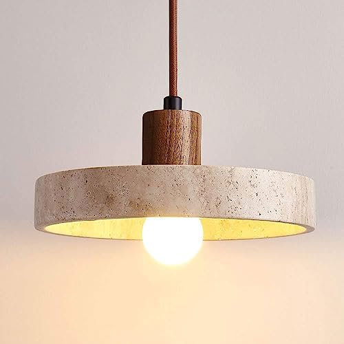 KAIKEA Luminaire Suspendu en travertin Jaune à dôme Industriel, Lampe Suspendue en métal réglable à décor Nordique, Lampe à Suspension Vintage pour évier de café de Restaurant de Cuisine, E26 / E27