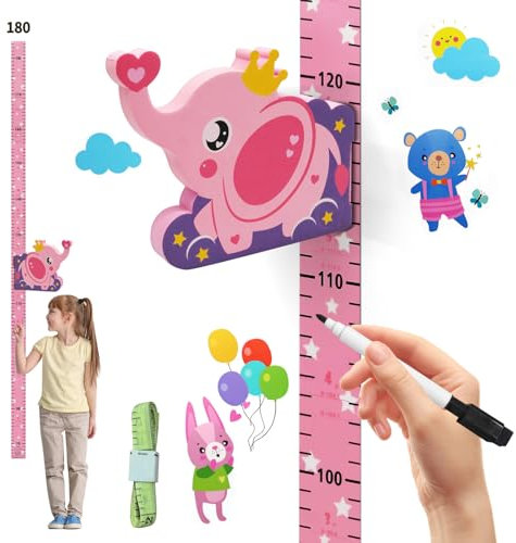 Baby Messlatte Höhe Diagramm für Kinderziemmer Dekoration,3D beweglicher Giraffenkopf Höhenmesser Kindergarten Tier Wandabziehbild,Kinder Höhe Maßnahme