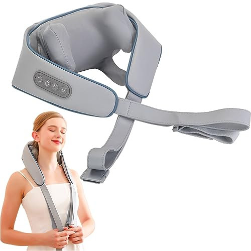 JSvsza Nackenmassagegerät Shiatsu Massagegerät Elektrisch mit Wärmefunktion, Massagekopf aus Silikon, 2000-mAh-Akku, Schulter Massagegeräts für Rücken, Beine, Füße, Rückenmassagegerät, Blue