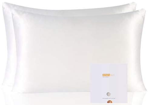 ZIMASILK 100% Mulberry Silk Pillowcase for hair and skin, 50x75 cm, White | Both Sides 19 Momme Premium Grade 6A Silk, Soft & Smooth, 600 Thread Count, Hidden Zipper, Gift for Women Men，2pcs