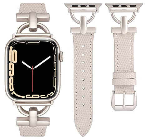 Wearlizer Lederarmband Kompatibel mit Apple Watch Armband 41mm 38mm 40mm 42mm 44mm 45mm 46mm 49mm,Elegant Leder Armband für IWatch Serie Utra 2/1 SE 10 9 8 7 6 5 4 3 2 1,Eidechse Polarstern/Polarstern