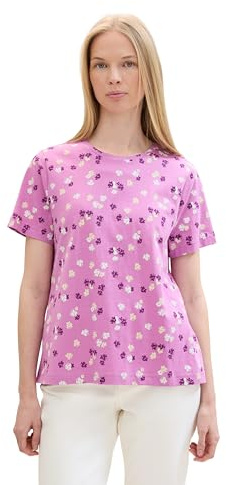 TOM TAILOR Damen Basic T-Shirt mit Print, purple offwhite flower design, S