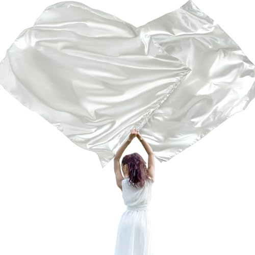 Jetec 2 Stück 130 x 114 cm Lob Tanz-Anbetungsflaggen mit rechteckiger, skalierbarer Stange, rechteckig, Seide, Metallic, Kirchenflaggen für Anbetung, Tanz, Team, Outdoor-Übungen, Aufführungen (Silber)