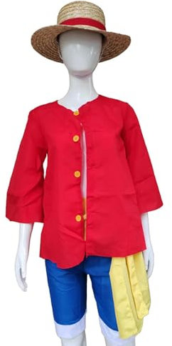 thematys One P. Luffy Kostüm mit Strohhut Hat | Monkey D. Ruffy Hut | Piraten-Hut aus Stroh | Anime | Manga | Cosplay | Karneval | Verkleidung | Mütze | Piratenhut | Sonnenhut | Serie Netflix (XL)