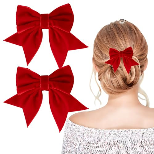 BOFUNX 2pcs Mollette Fiocchi per Capelli Fermagli per Capelli Fiocco Donna Fiocchi per Capelli in Velluto Clip per Capelli a Fiocco Accessori Capelli per Ragazze Donna Rosso