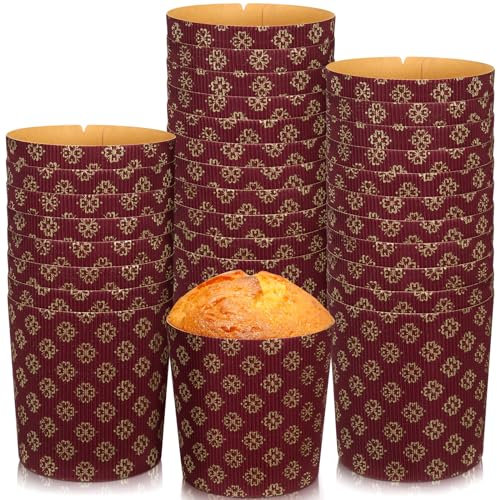 Sabary 36 Pcs Panettone Paper Mold Easter Bread Corrugated Panettone Paper Pan Easter Disposable Round Baking Molds for Kitchen Baking Bread Muffin Cupcake(4.3 x 3.7 x 4.3 Inch,Brown)