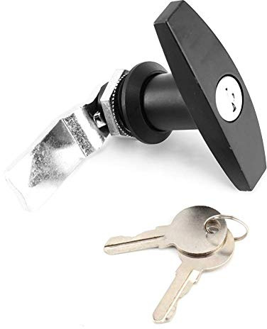 T Griff Schloss, Hintere Befestigung T-Griff-Schloss Werkzeugkasten Garagentorschloss mit Schlüsseln für Wohnwagen Anhänger Vordach Chrom glänzend (BLACK)
