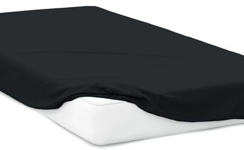 Mixi Trends Spannbettlaken Jersey Spannbetttuch 100% Baumwolle Bettlaken Bettlaken, Größe:200 x 220 cm, Farbe:Schwarz