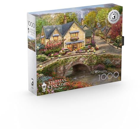 Buffalo Games Silver Select – Thomas Kinkade – Sommer im Kopfsteinpflasterdorf – 1000-teiliges Puzzle für Erwachsene – anspruchsvolles Puzzle perfekt für Spieleabende – Fertige Größe ist 26,75 x 19,75