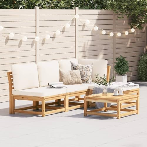 SECOLI Gartenlounge Set Holz Gartenmöbel Set Massivholz Akazie Loungemöbel Terrasse Lounge möbel Outdoor Balkon Lounge Holz Sitzgruppe Ecksofa mit Auflagen-5-tlg
