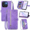 MOJIA Flip Case Compatible with Blackview Wave 6C, PU Leather Zipper Wallet Case Flip Phone Cover with TPU Shell, Card Holder Multifunctional Case. Purple
