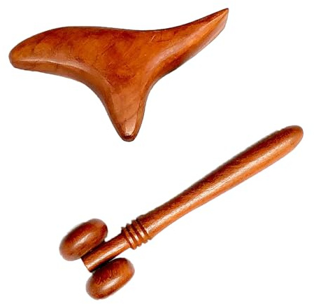 Eruceky 2 Stück Holz Gua Sha Werkzeug, Thai Massage Werkzeuge, Massagehilfe für Beinen Schultern, für Hand Kopf Fuß Gesicht Körper Massage