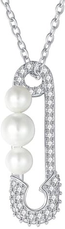 Micory Perle Sicherheitsnadel Halskette Damen Silber 925,Geometrischem Ovaler Halskette,Schmuck Geschenke für Frauen Mädchen