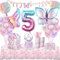 Schmetterling Geburtstag Deko 5 Jahre,Schmetterling Partygeschirr Set,Geburtstag Party Geschirr,Geburtstagsdeko 5 Mädchen,Ballons Pappteller für Geburtstagsdeko Mädchen Deko16 Gäste
