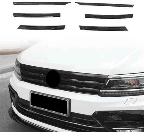 Front Grill Front Bumper Mesh Center Grille Grill Styling Mouldings Strips Cover Trim For VW For Tiguan MK2 2016 2017 2018 2019 2020 2021 Car Radiator Grille(Bright Black)