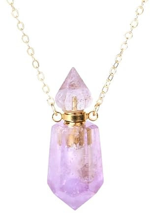 Natural Amethyst Crystal Necklaces Faceted Crystal Stone Perfume Bottle Pendant Necklace Essential Oil Diffuser Pendant Necklace Jewelry Gift for Women