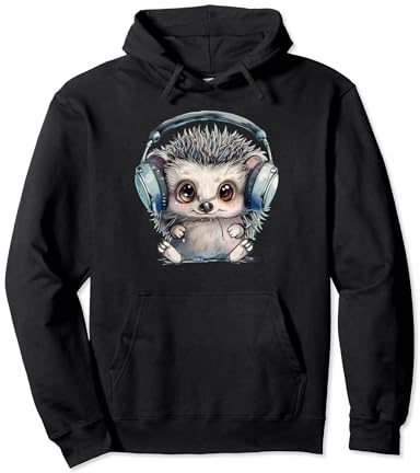 Kawaii Chibi Hedgehog Gamer DJ Music Lover Cuffie carine Felpa con Cappuccio