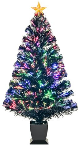3ft Black Fiber Optic Christmas Tree,Pre-Lit Artificial Mini Christmas Tree, Tabletop Small Xmas Tree with Stars Holiday Home Decorations