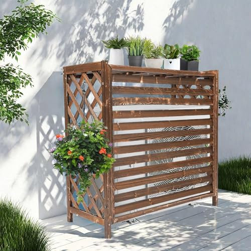Rejilla Cubierta Exterior Aire Acondicionado De Madera 85x35x75cm Cubierta De Aire Acondicionado Pantallas De Privacidad Jardineras Para Balcones Estante De Aire Acondicionado Para Planta Exterior(X-L