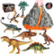 Vulkan Dinosaurier Spielzeug Set Vulkanausbruch mit Licht und realistischen Rauch Effekt Dino Figuren Set, STEM Lernspielzeug Geschenk für Kinder Jungen und Mädchen
