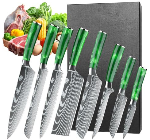 MDHAND Set de Couteaux de Cuisine,Couteaux de Cuisine 8 pièces tranchants en acier inoxydable avec manche ergonomique,Set cadeau parfait pour les cuisiniers professionnels et débutants