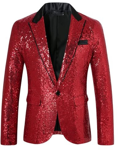 Glitzer Anzug Herren Pailletten Blazer Langarm Glitzer Sakko Elegant Festliche Oberteile Paillettenblazer Fasching Disco Kostüm Anzugjacke Party Outfit Karneval Kostüm Faschingskostüme