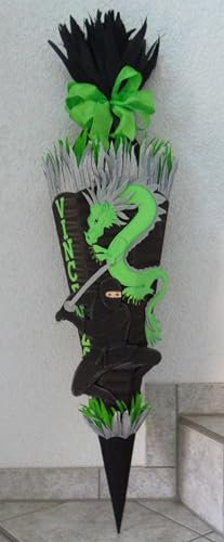 Schultüten Bastelset Ninja mit Drachen schwarz-grün MaterialType 3D Wellpappe-Rohling