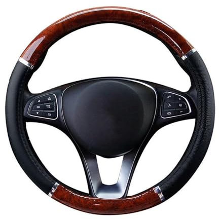 Lenkrad Abdeckung Universal Fit 37-38 cm Rad Auto Lenkrad Abdeckungen Auto Auto Lenkrad Abdeckung Holz Leder Auto Innen Dekoration Lenkradhülle(3)