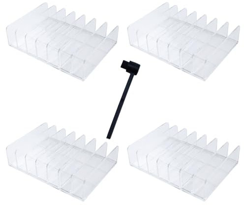 JRSHIRLEYLTD 4 supporti per CD in acrilico trasparente con scaffalatura per CD/DVD, 7 scomparti, vassoio trasparente per CD