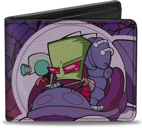Buckle-Down Nickelodeon Wallet, Bifold, Invader Zim and GIR Voot Cruiser Pose and Logo Purples Pinks, Vegan Leather, Purple, 4.0 x 3.5, Casual