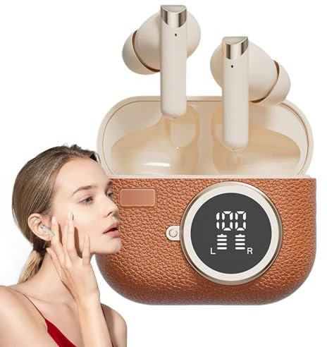 Wireless Earbuds - V5.4 blutooth Sports Headphones | Retro Leather Style In-Ear Earbuds, Multi-Functional Headphones for Family, Friends, and Colleagues, Tan