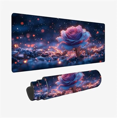 Tapis de Souris Fleur, Lumière des étoiles Tapis de Souris Gaming XXL 800x400X3mm, Étanche Mouse Pad à Bords Cousus, Grand Mousepad 3 mm Base en Caoutchouc Antidérapante, Deco Bureau Desk, Model-846