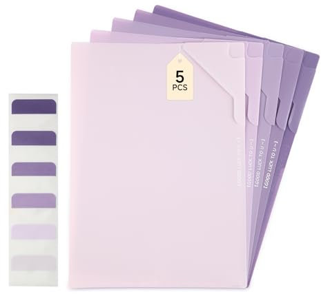 Luxoraiova 5pcs Trieur Document a4 avec 60 étiquettes Organiseur Document Imperméable Dossier Rangement Documents, Souple, et Légère, Dégradé violet