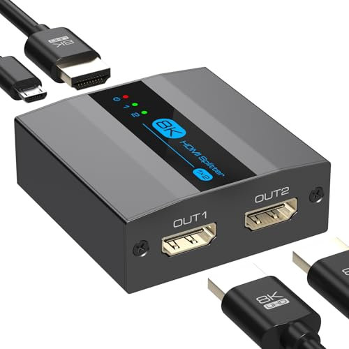 FQuanmap 8K HDMI Splitter 1 in 2 Out 4k 120Hz,HDMI 2.1 Splitter für Zwei Monitore Unterstützt EDID Management HDCP 2.3 HDR 10 für Laptops PCs TV Boxen DVD Player PS5/PS4/PS3