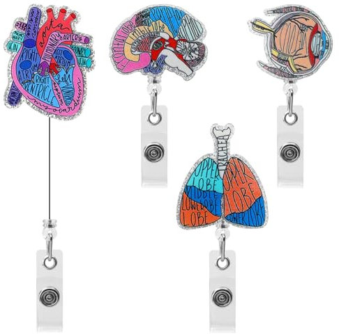 4 Pièces Infirmiere Accessoires, Porte-Badge Rétractable en Forme de Cœur avec Clip pour Carte Porte-badges avec Clip Rétractable pour médecins infirmière infirmière étudiant carte et professionnels