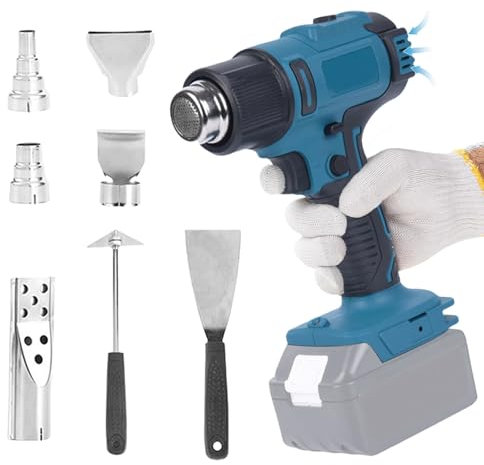 Kocusu Décapeur Thermique Sans Fil compatible avec Batterie Makita 18 V (Sans Batteries), Pistolet à Air Chaud avec écran LCD Réglable de 50 à 550 °C, avec 5 Buses et 2 Shovels pour Soudure