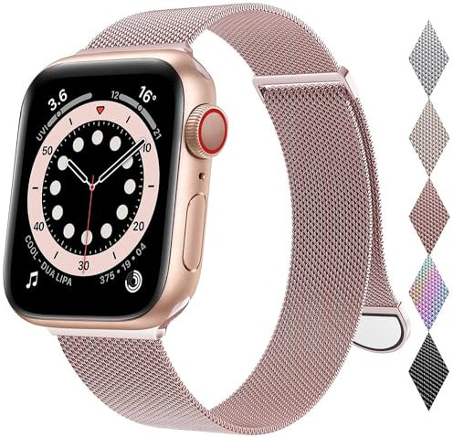 Kompatibel mit Apple Watch Armband 38mm 40mm 41mm 42mm für Frauen Männer Magnetisch Metall Edelstahl Ersatzarmband Armbänder für iWatch Armband Series 10 9 8 7 6 5 4 3 2 1 SE, Rose Licht