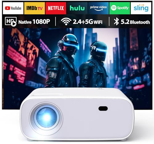 Wielio Full HD 1080P Beamer mit 4K Unterstützung, Bluetooth und WiFi, 18000 Lumen HD Display Mini Beamer, Unterstützung 30-200 Zoll Projektionsgröße, Kompatibel mit iOS/Android