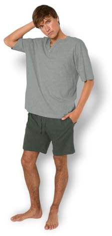 TRAMAS+ Pijama Hombre Verano 100% Algodón, Conjunto de Camiseta de Manga Corta y Pantalón Corto, Ropa de Dormir Fresca y Cómoda