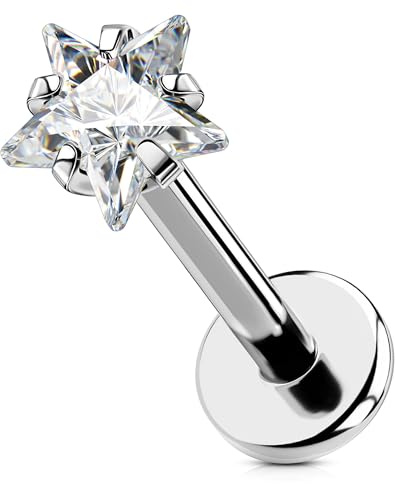 OUFER Body Piercing Titanium 18G/16G Labret Studs Lip Stud Medusa Piercing Threadless Labret Bars Push in Cartilage Helix Tragus Piercing Jewellery Flat Back Earring 6mm 8mm for Women Men