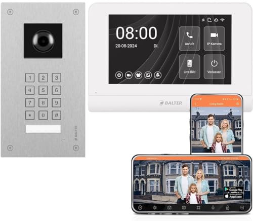 Balter ENTRI LN Video Türsprechanlage mit Kamera & numerischer PIN Tastatur inkl. 1x 7 Zoll WLAN HD Touchscreen Monitor mit Interkom & Smartphone App Türöffner Funktion für einfamilienhaus Set