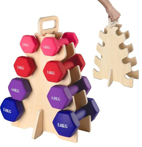 Hantelständer aus Holz (Hanteln nicht im Lieferumfang enthalten), kleine Hantelablage, kompakte Gewichtsaufbewahrung mit Griff für das Fitnessstudio zu Hause, unterstützt Krafttraining