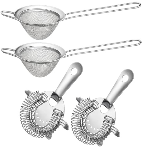 4 Pieces Fine Mesh Strainer, Chinois Strainer, Stainless Steel Conical Food Silver Stainless Steel Bartender Colander Filter for Home Kitchen Bar Accessories