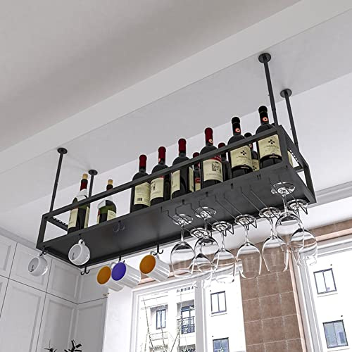 LFONDIGE Wine Rack Ceiling Hanging Wine Bottles Racks Wall Mounted Stemware Champagne Glasses Display Holder for Under Cabinet, Kitchen, Bar, Restaurants - Adjustable Height (Size : 60x25x21cm)